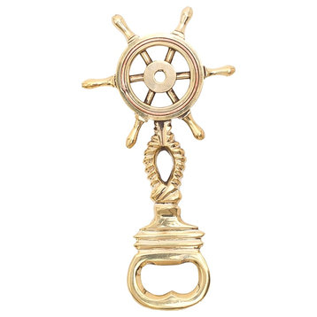 Ships Wheel Nautical Captain Bottle Opener Shiny Brass 5.75 Inches