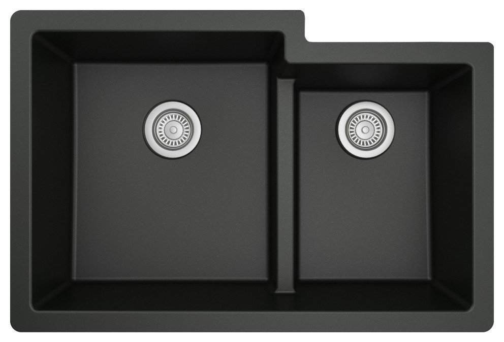 Karran 32" Undermount Large/Small Bowl Quartz Kitchen Sink, Black