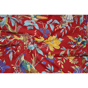 Indian Cotton Fabric - Bird Print Cotton Fabric, Indian Cotton Fabric in Coral
