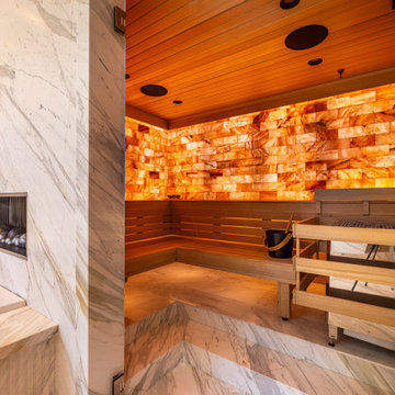 Custom Home Master Bath Hemlock & Salt Wall Sauna in Rancho Santa Fe