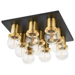Mitzi - Mitzi Brandi 9-LT Flush Mount H526509-AGB/SBK, Aged Brass/Soft Black - Industrial glamour reigns supreme in Brandi's edgy silhouette. Exposed bulbs are effortlessly cool while high wattage finishes add sophisticated flair. Available in multiple styles, our favorite is the bath and vanity light. Retro meets modern, Brandi gives just the right light to perfect your pout.