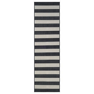 Couristan Afuera Yacht Club Indoor/Outdoor Area Rug, Onyx-Ivory, 2'2"x11'9" Runn