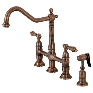 KS127ALBSAC Heritage Bridge Kitchen Faucet with Brass Sprayer, Antique Copper