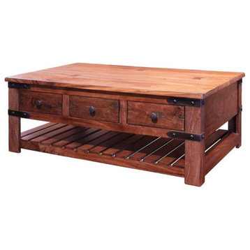 Granville Parota Rustic Solid Wood Coffee Tabe With 6 Drawers