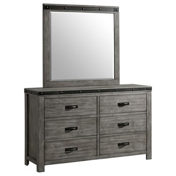 Picket House Furnishings Montauk 6-Drawer Wood Dresser & Mirror Set in Gray