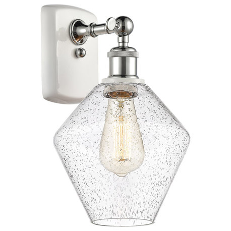 Ballston Cindyrella 1 Light Wall Sconce, White and Polished Chrome, Seedy Glass