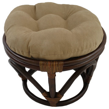 18" Round Solid Micro Suede Tufted Footstool Cushion, Java
