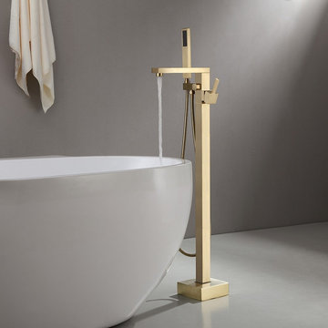 $329.99 Dree Modern Brushed Gold Freestanding Tub Filler Floor Mount Bathtub Fau