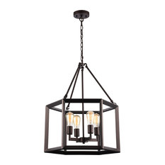 IRONCLAD, Industrial-style 4 Light Rubbed Bronze Ceiling Pendant, 21" Wide