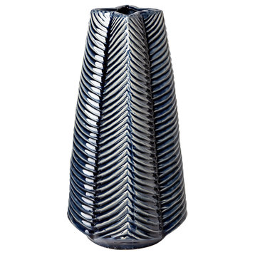 Bashir Dark Blue And White Ceramic Vase, 16"