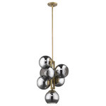 Trend Lighting - Lunette 6-Light Aged Brass Pendant - Add mid-century modern style to your home with the Lunette collection of lighting.  An aged brass finish combines beautifully with gorgeous, smoked handblown glass shades.  Lunette will pair nicely with bold color palettes.