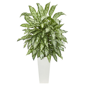 Silver Queen Artificial Plant, White Tower Planter