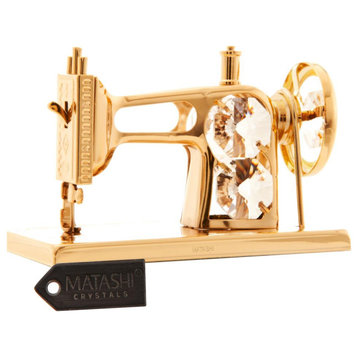 24K Gold Plated Crystal Studded Sewing Machine Ornament