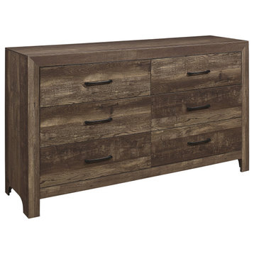 Benzara BM219068 6 Drawer Wooden Double Dresser With Block Legs Support, Brown