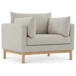 Meridian Furniture - Langham Linen Textured Fabric Upholstered Chair, Beige - Let the cares of the day drift away when you're relaxed from the comfortable confines of this Lanham beige linen textured fabric chair. The boxy design is modern and chic with a mid-century vibe, and the chair rests on a solid wood frame for impeccable durability. Beige linen textured fabric upholstery covers the sides, back, and cushions of the chair, while two plump pillows on either side make it an extra comfy seating option that everyone loves.
