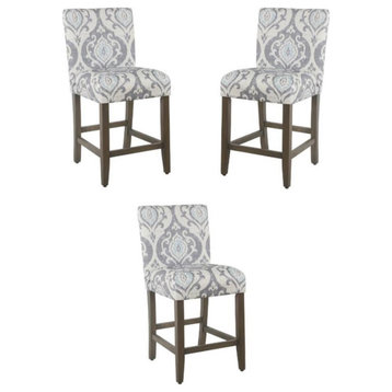 Home Square 24" Wood and Fabric Parsons Counter Stool in Suri Blue - Set of 3