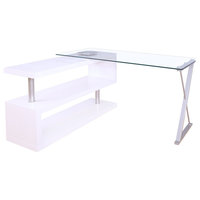 Buck Office Desk, Clear Glass and White