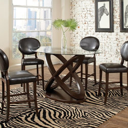 Daphne 5-Piece Brown Cherry Oval Glass Top Counter Height Table Set - Dining Sets
