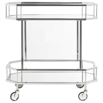 Safavieh Silva 2 Tier Octagon Bar Cart, Silver/Mirror, 29.6"x16.5"x29.8"