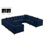 Meridian Furniture - Tremblay Velvet Upholstered 8-Piece Modular U-Shaped Sectional, Navy - Lean back and relax on this Tremblay sectional. Featuring soft navy velvet upholstery with deep button tufting, this sectional adds a bold touch to any living space. A complete set of gold and chrome legs are included, so you can change it up to suit your home decor. This sectional is modular, so you can create infinite configurations with it, which are easily attached using the latch underneath the frame. Its contemporary design is perfect for the modern home.
