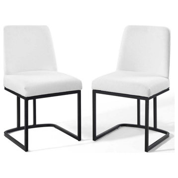 Modway Amplify 18" Modern Velvet Dining Chair in White/Black (Set of 2)