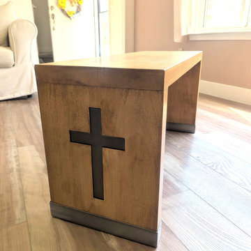 Custom Maple Hardwood Bench | Modern Dining & Entryway Bench with Cross Inlays