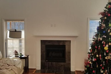 Dry stack stone fireplace