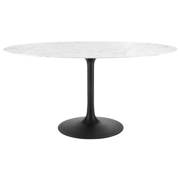Lippa 60" Oval Artificial Marble Dining Table Black White