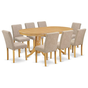 East West Furniture Vancouver 9-piece Wood Dining Set in Oak/Light Fawn
