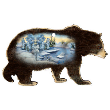 Winter Scenic Black Bear Ornament, Set of 3
