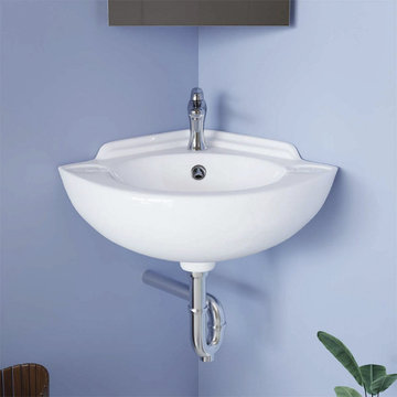 Mountain Pond 20 1/2" Corner Wall Mounted Bathroom Sink White with Overflow