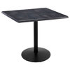 Holland 36" Black Round Base Square Table in 36" Black Top