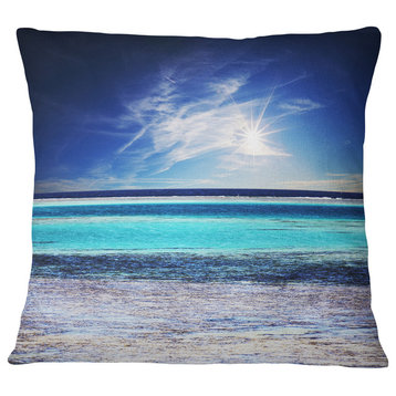 Crystal Clear Sea under Sunlight Seashore Throw Pillow, 18"x18"
