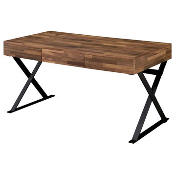 Industrial Desk, X-Shaped Legs With Handless Drawers & USB Ports, Multi Brown