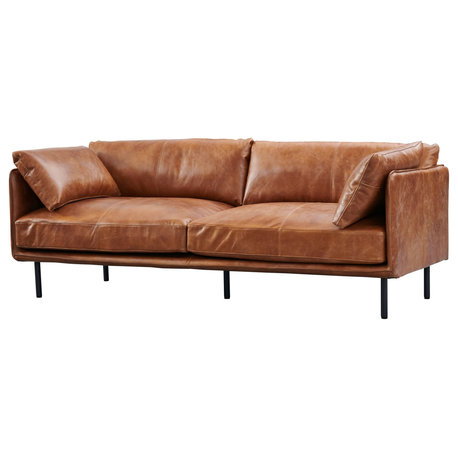 Venezia Industrial Modern Leather Sofa - Light Brown Leather