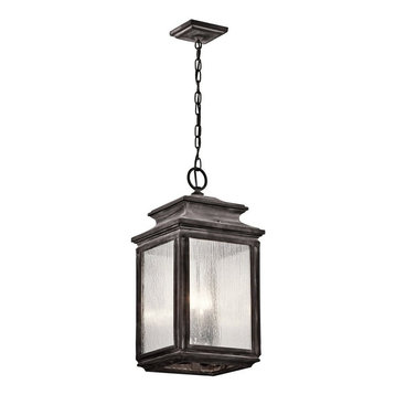 Kichler Wiscombe Park Outdoor Pendant 4-Light, Weathered Zinc, Clear Seeded