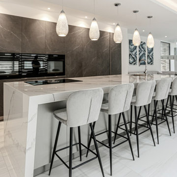 White and Grey Ceramic kitchen with with stunning island