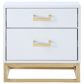 Nicole Miller Lennon Nightstand Metal Handle and Base, White/Gold