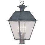 Livex Lighting - Mansfield Outdoor Post Head, Charcoal - With stunning seeded glass and a charcoal finish, this outdoor post lantern will make an elegant addition to any outdoor space. Formed from solid brass & traditionally-inspired, this outdoor post lantern is perfect for a driveway or back porch.