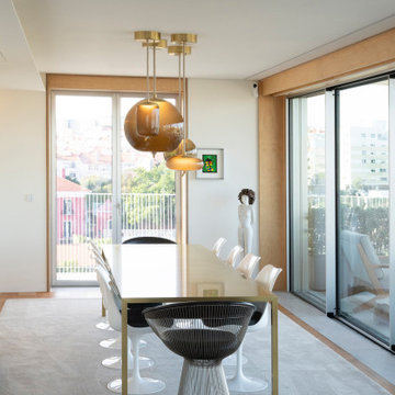 Dining Room with Brass Pendant Cluster and City View, Lisbon