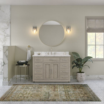 Wyatt 48" Single Bathroom Vanity in Rich Antique Gray Oak with Carrara White Quartz Top