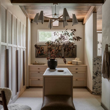 Antique Elm Box Beams and Ceiling in Modern Lakehouse Dressing Room