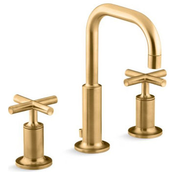 Kohler Purist Widespread Bathroom Sink Faucet, Cross Handles/Gooseneck, Brass