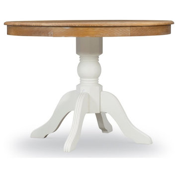 Linon Troyin Wood Pedestal Dining Table in Natural Brown and White