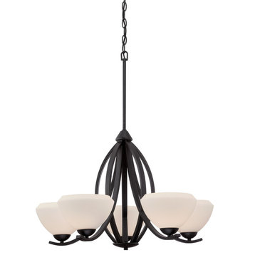 Nuvo Bali 5-Light Textured Black and Etched Opal Glass Chandelier