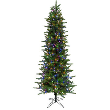 6.5' Carmel Pine Slim Artificial Christmas Tree, Multi-Color Led String Lights