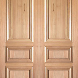 Rustic-5 Interior Tropical Hardwood 3 Panel Raised Moulding Double Door - Interior Doors