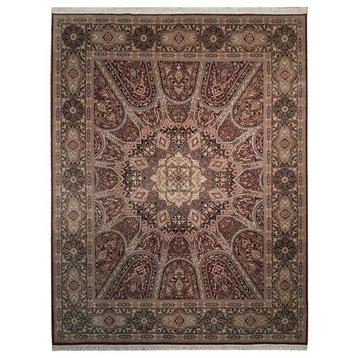 Traditional Rug, Burgundy, 8'x10', Isfahan, Handmade Wool & Silk
