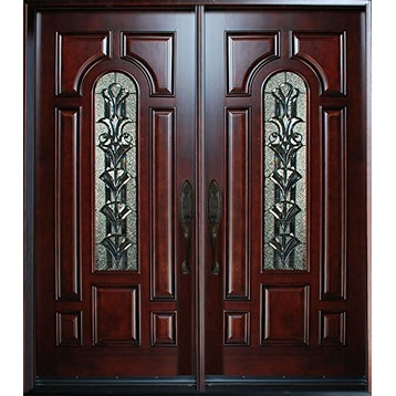 Exterior Front Entry Double Wood Door M280A 36" x80" X2, Right Hand Swing In