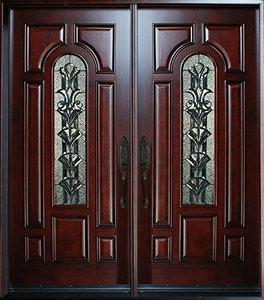 Exterior Front Entry Double Wood Door M280A 36" x80" X2, Right Hand Swing In